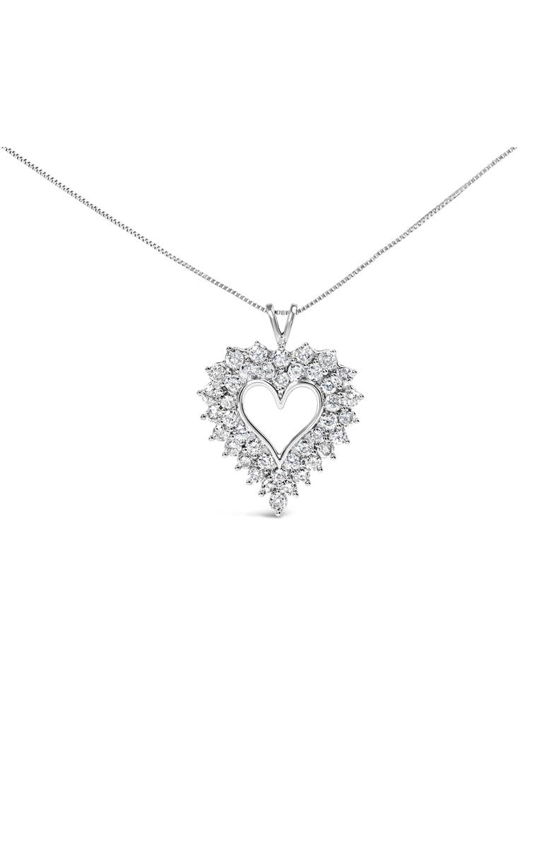 Haus of Brilliance Silver 4.0 Cttw Diamond Two Row Open Heart 18" Pendant Necklace, Main, color, White