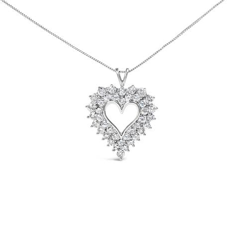 Silver 4.0 Cttw Diamond Two Row Open Heart 18" Pendant Necklace