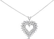 Haus of Brilliance Silver 4.0 Cttw Diamond Two Row Open Heart 18" Pendant Necklace