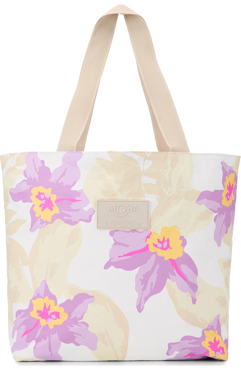 Aloha Collection Day Tripper Makana Water Resistant Tote, Main, color, Beige Lavander