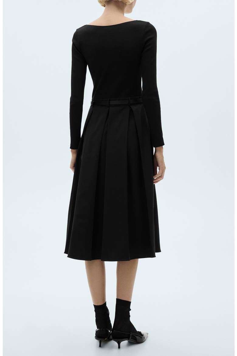 Diana Long Sleeve Belted Mixed Media Dress, Alternate, color, BLACK