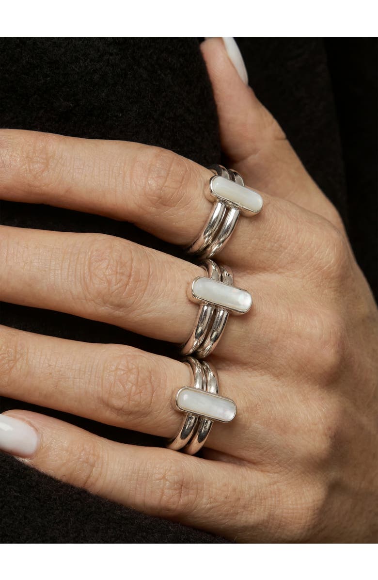 seree Infinity Duo Bar Ring in White Hanbai Jade, Alternate, color, White