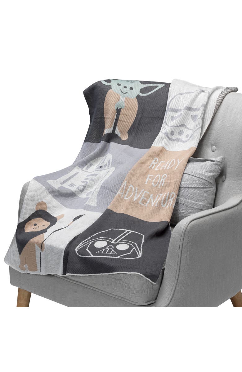Lambs & Ivy Star Wars The Force Knit Baby Blanket - Yoda/Ewok/R2-D2/Vader, Alternate, color, Brown Multi