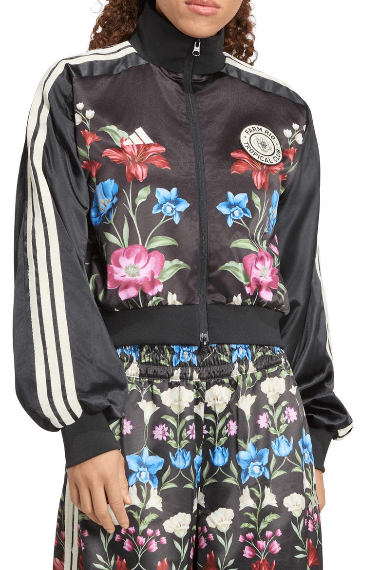 Floral Track Jacket, Main, color, BLACK/CREAM WHITE/CRAFT GREEN