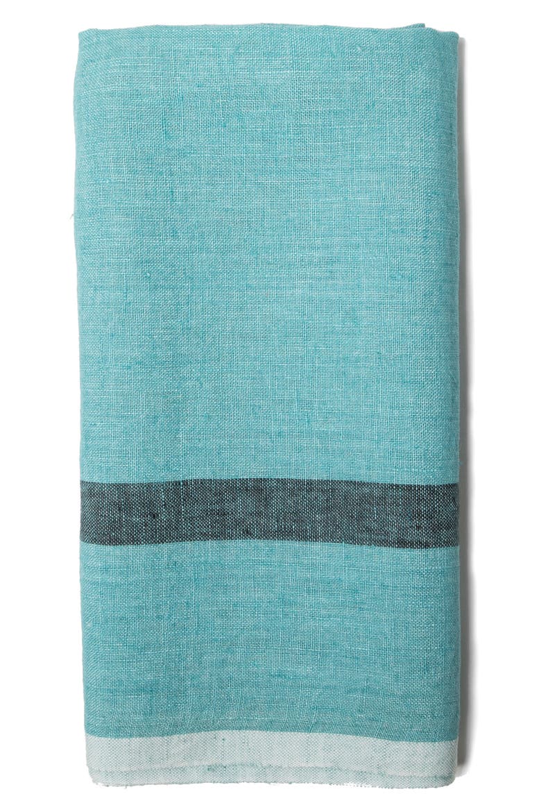 Set of 2 Laundered Linen Tea Towels, Alternate, color, AQUA/CHARCOAL