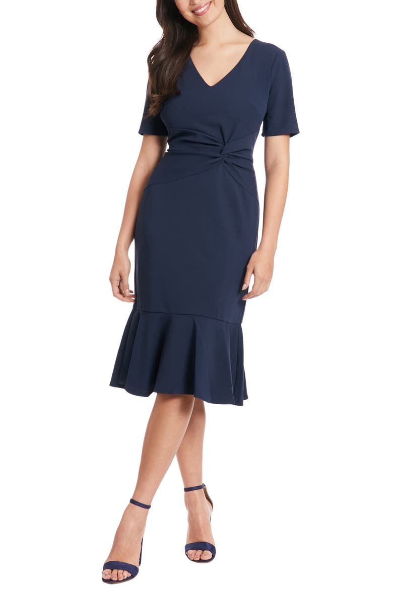 Side Knot Scupa Crepe Flounce Dress, Main, color, NVY BLAZER