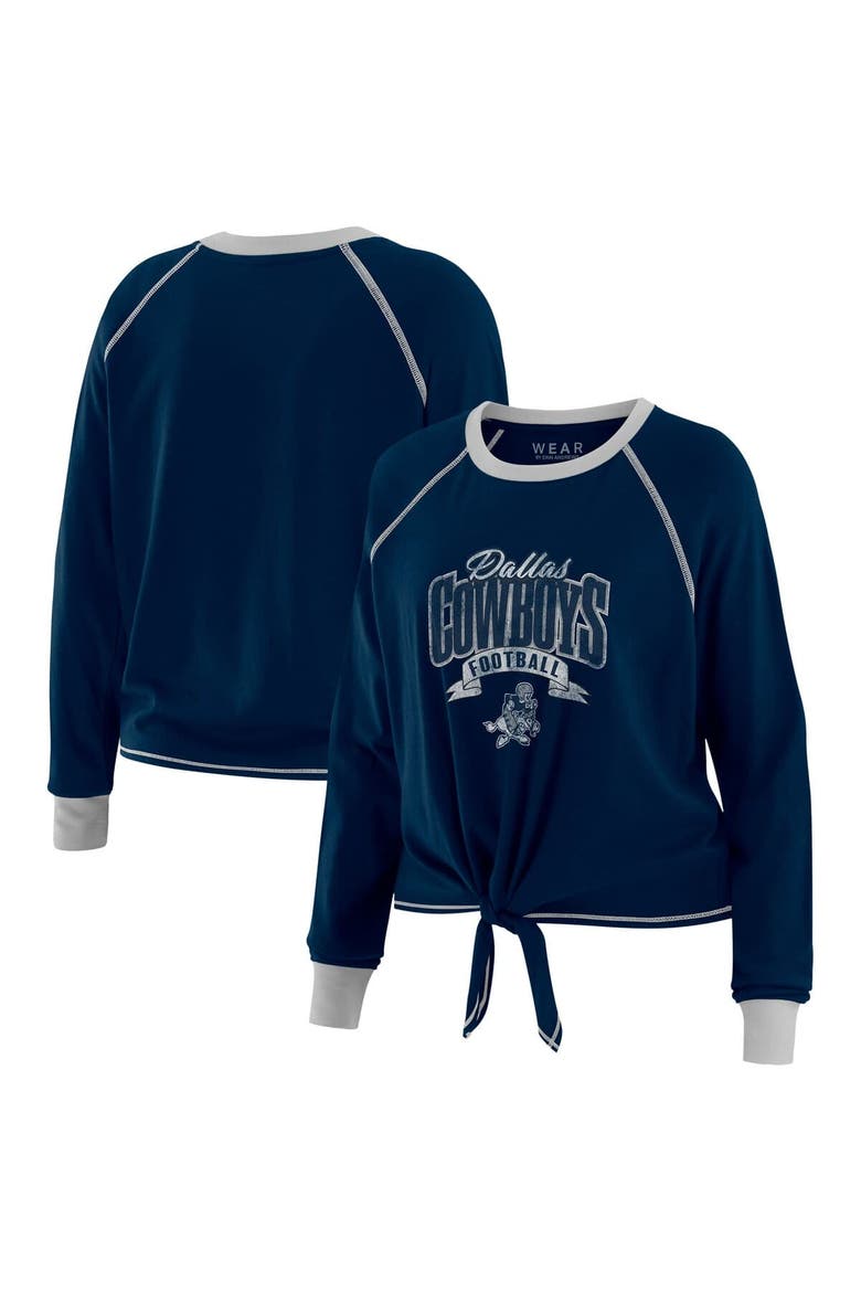 Women's WEAR by Erin Andrews Navy/ Dallas Cowboys Tie-Front Long Sleeve Top, Main, color, Navy