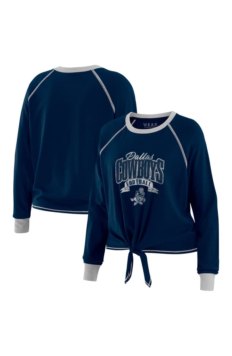WEAR by Erin Andrews Women's WEAR by Erin Andrews Navy/ Dallas Cowboys Tie-Front Long Sleeve Top, Main, color, Navy