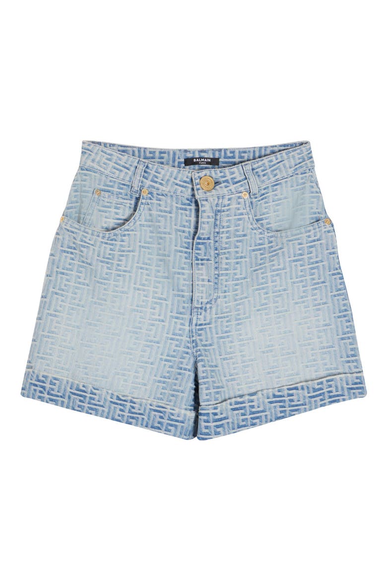 Monogram Jacquard High Waist Denim Shorts, Alternate, color, BLUE