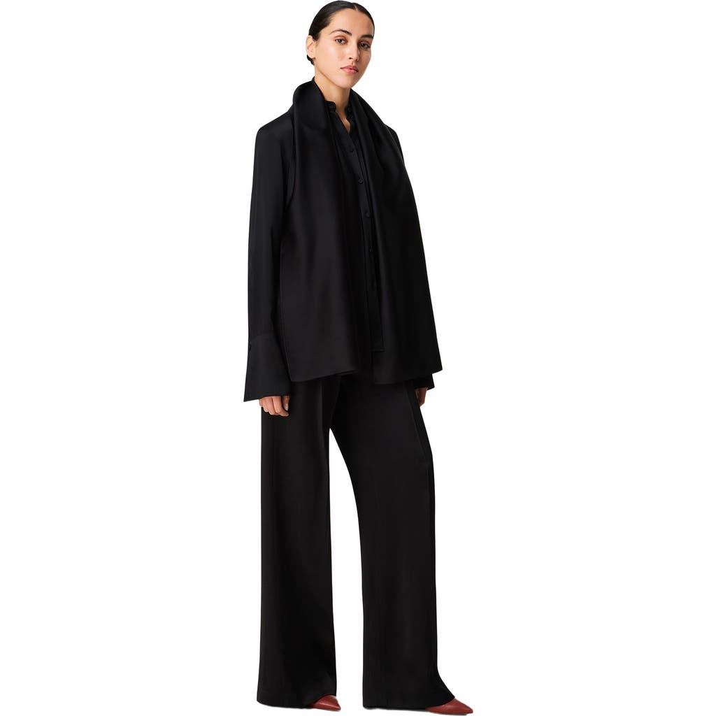 Another Tomorrow Band Collar Blouse With Scarf In Black