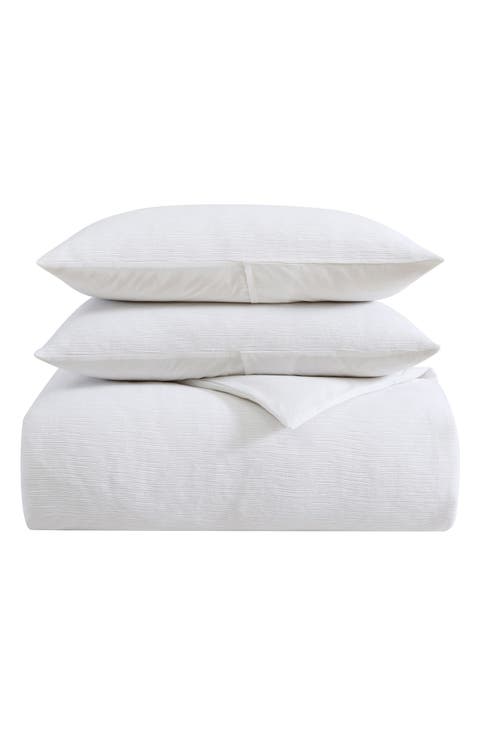 Solid Textured Pleat Duvet Cover & Sham Set