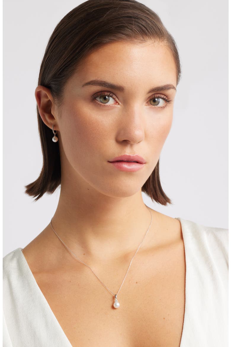 Akoya Pearl & Diamond Pendant Necklace, Alternate, color, WHITE- 14K WHITE GOLD