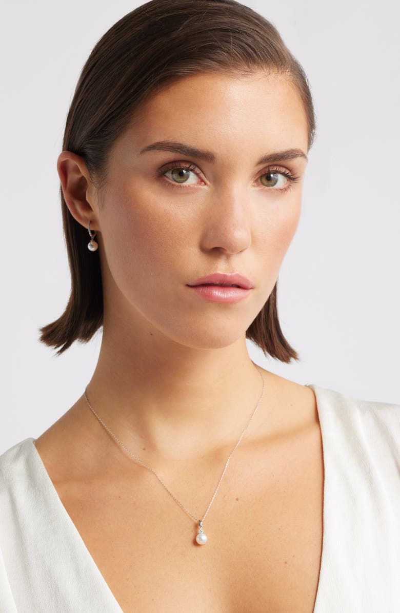 Nordstrom Akoya Pearl & Diamond Pendant Necklace, Alternate, color, White- 14K White Gold