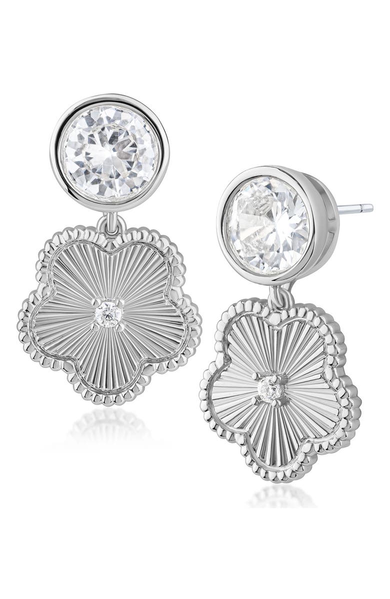 CZ by Kenneth Jay Lane Cubic Zirconia Striated Clover Drop Earrings, Main, color,