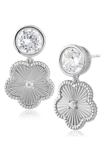 Kenneth Jay Lane Cubic Zirconia Striated Clover Drop Earrings
