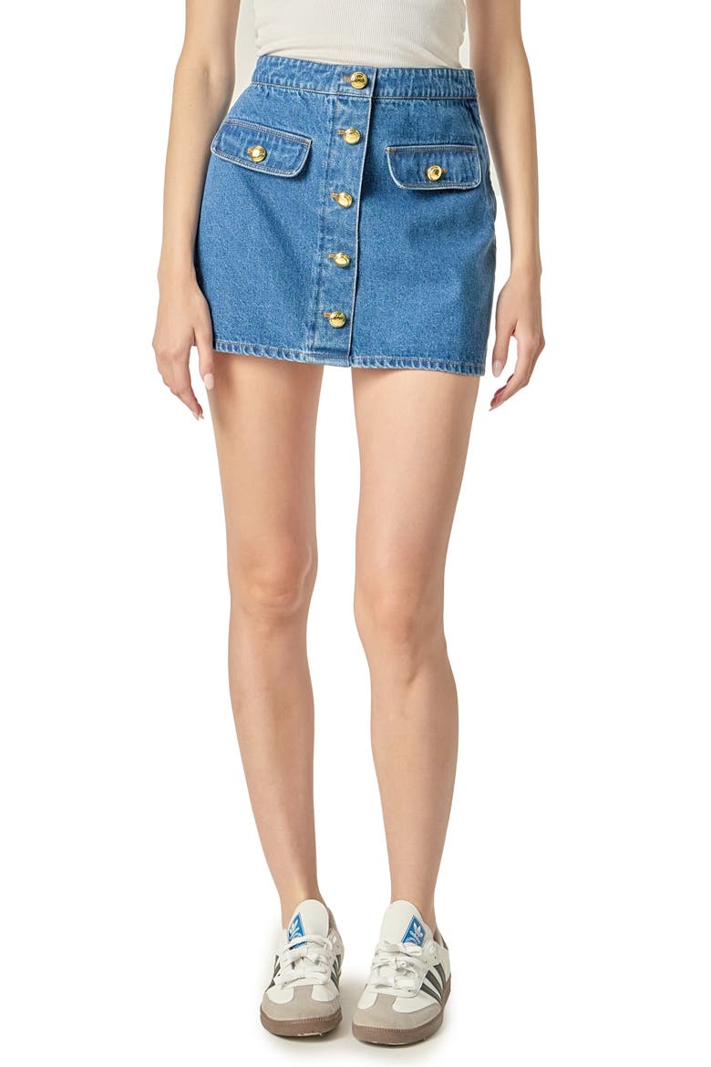 Denim Miniskirt, Main, color, DARK DENIM