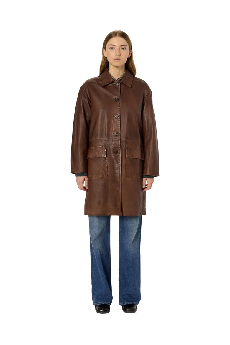 Madyson Long Leather Jacket, Main, color, Cigar