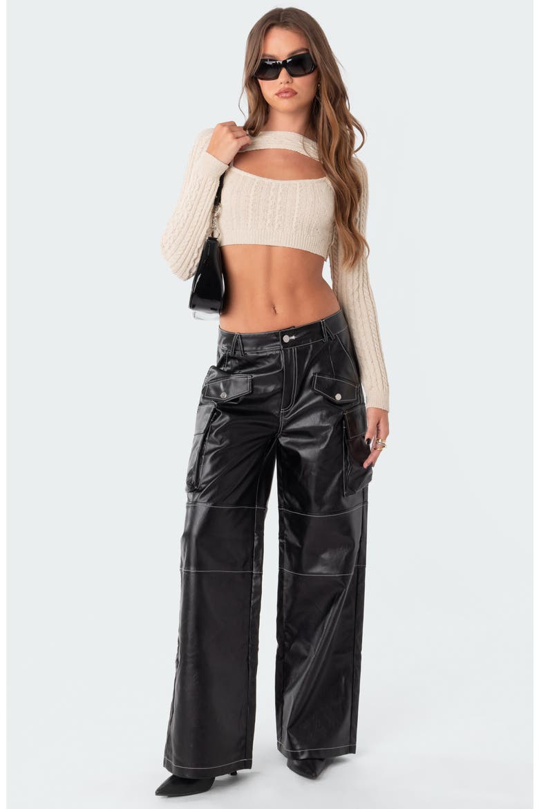 Faye Faux Leather Cargo Pants, Alternate, color, BLACK