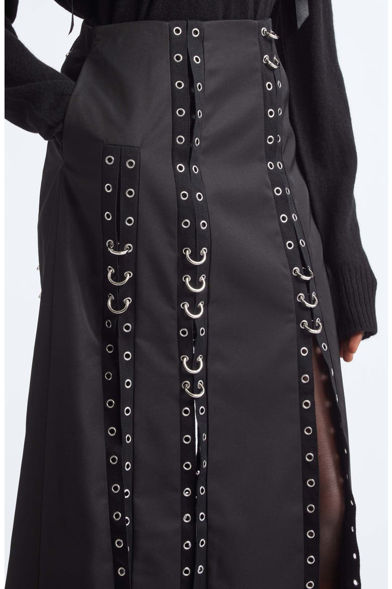 Grommet Ring Sculpted Ripple Midi Skirt, Alternate, color, BLACK