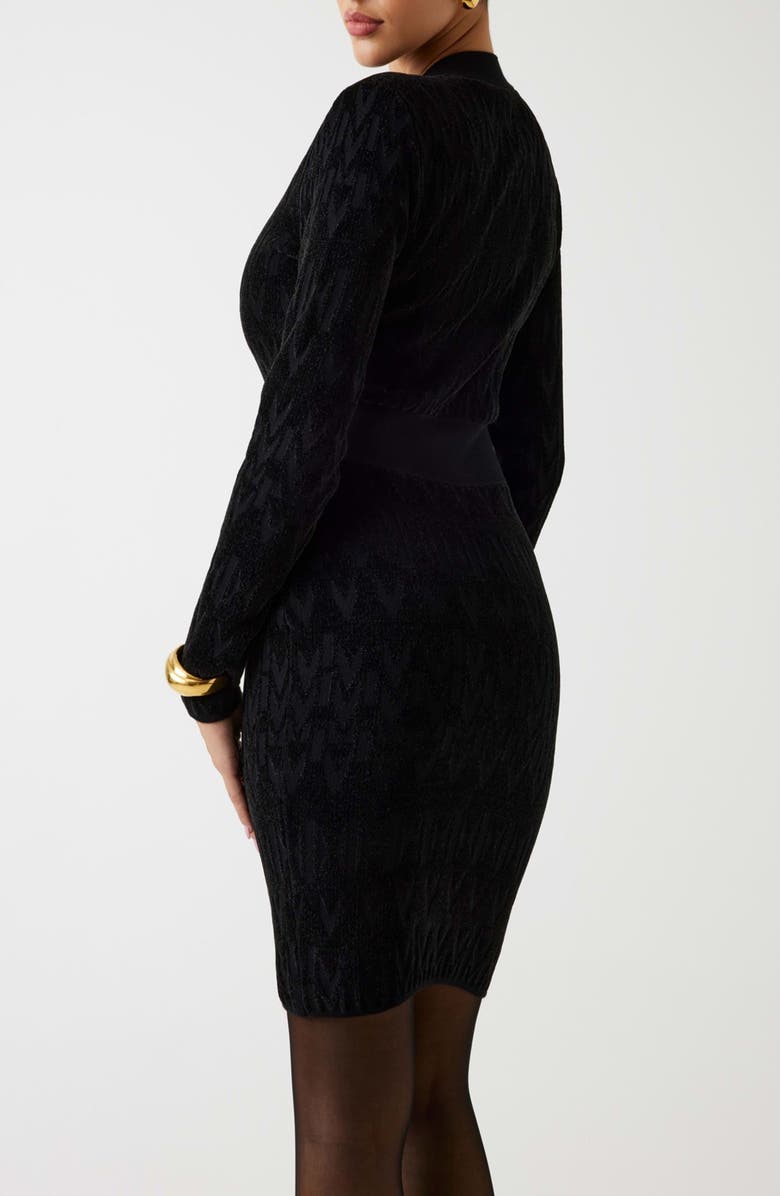 Marciano Adele Logo Jacquard Long Sleeve Chenille Sweater Dress, Alternate, color, Jblack-Black