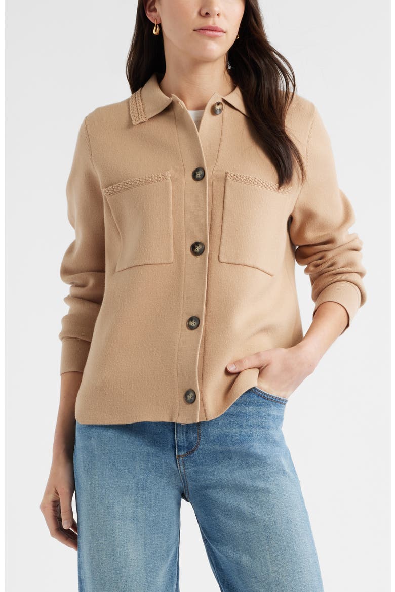 Sweater Shirt Jacket, Main, color, CAMEL