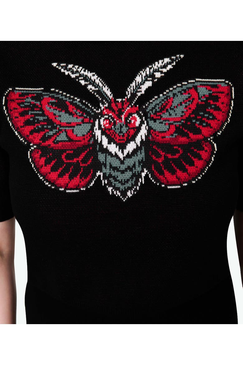 Embroidered Long Sleeve Sweater, Alternate, color, Black Moth Print