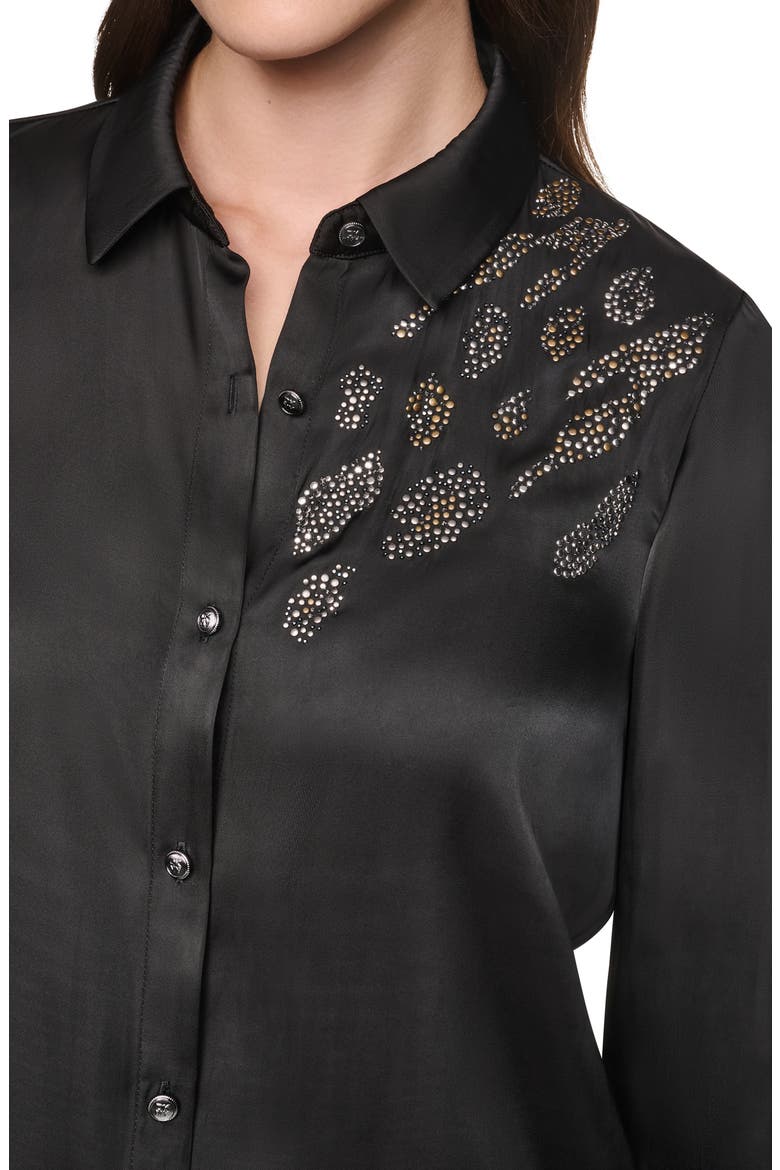 Animal Heat Set Studs Satin Button-Up Shirt, Alternate, color, BLACK