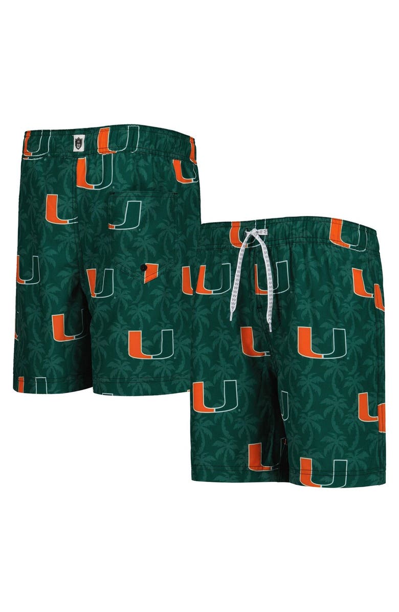 Wes & Willy Youth Wes & Willy Green Miami Hurricanes Palm Tree Swim Shorts, Main, color,
