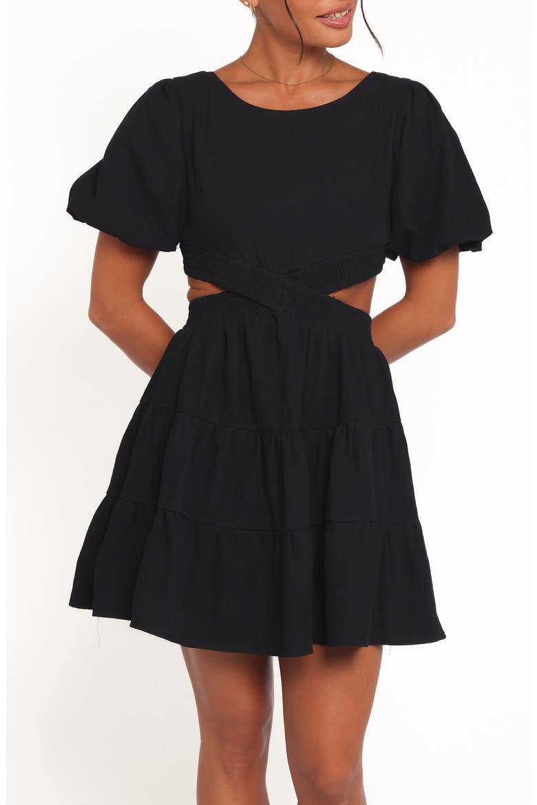 Doris Puff Sleeve Cotton Minidress, Alternate, color, BLACK