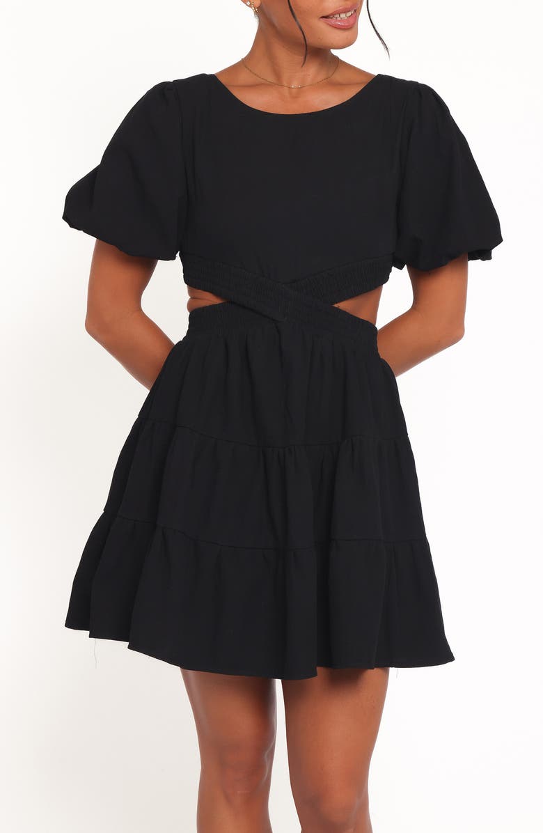 Petal & Pup Doris Puff Sleeve Cotton Minidress, Alternate, color, Black