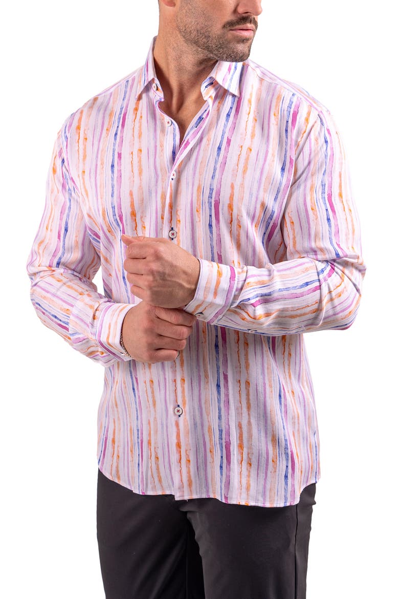 Fibonacci Resistance Contemporary Fit Button-Up Shirt, Alternate, color, WHITE MULTI STRIPE