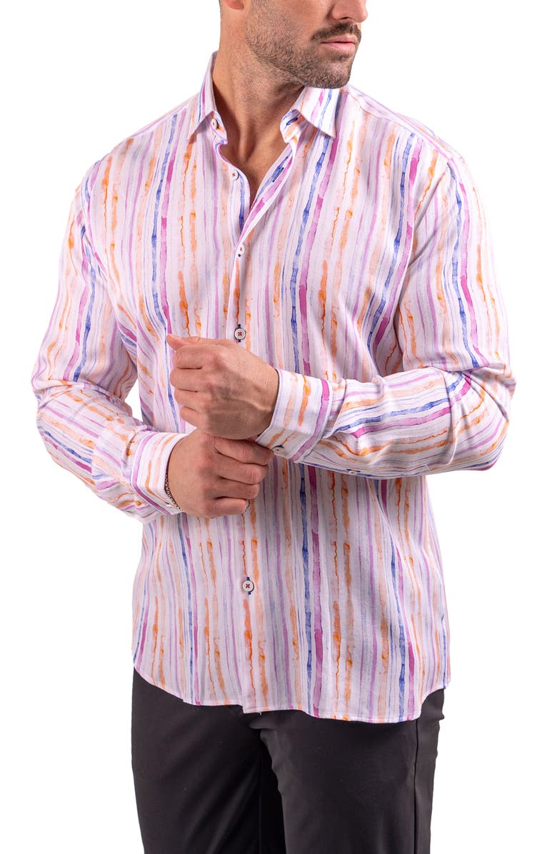 Maceoo Fibonacci Resistance Contemporary Fit Button-Up Shirt, Alternate, color, White Multi Stripe