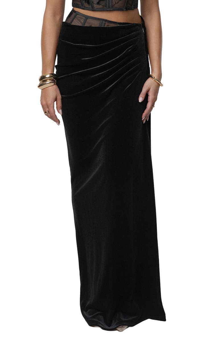 JLUXLABEL Velvet & Lace Maxi Skirt, Main, color, Black