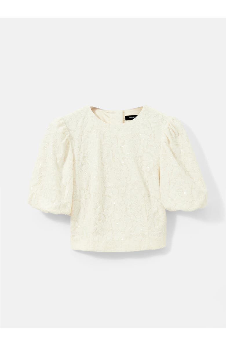 MINT VELVET Sequin Puff Sleeve Top, Alternate, color, Ivory