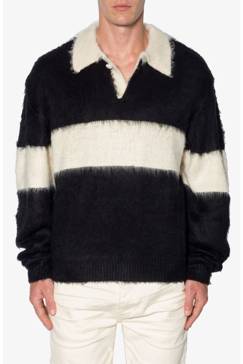 Stripe Cotton Rugby Sweater, Main, color, BLACK/ WHITE