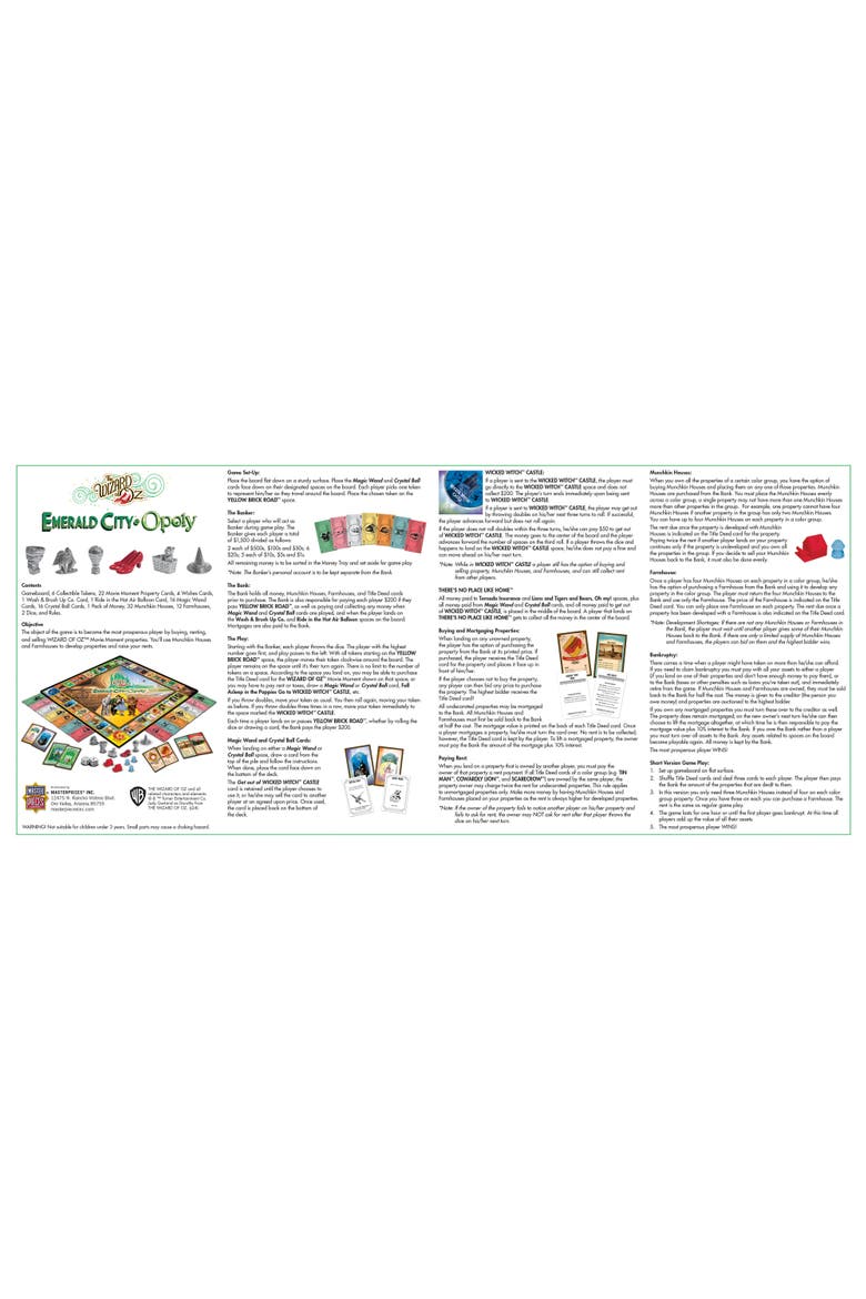The Wizard of Oz Emerald City Opoly, Alternate, color, Multicolor