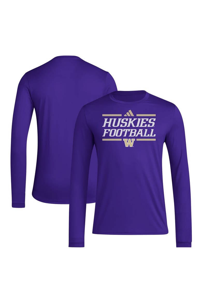 Men's adidas Purple Washington Huskies Locker Football Pre-Game AEROREADY Long Sleeve T-Shirt, Main, color, Purple