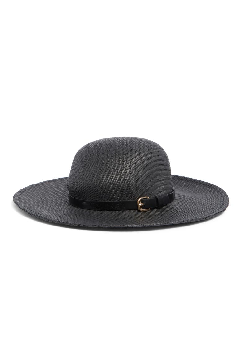 Belted Straw Sun Hat, Main, color, BLACK