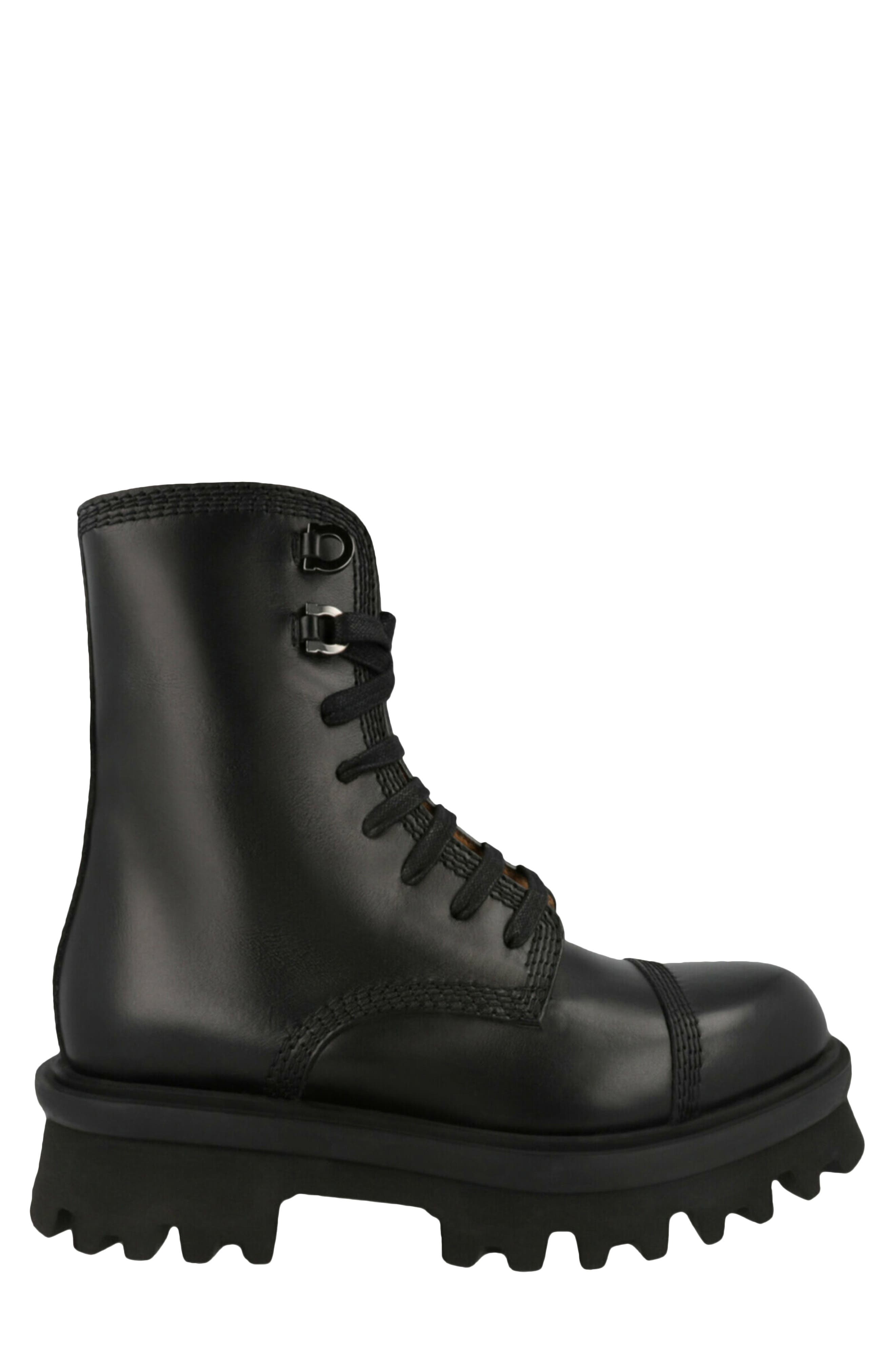 FERRAGAMO Faraway Lug Sole Combat Boot, Alternate, color, Black