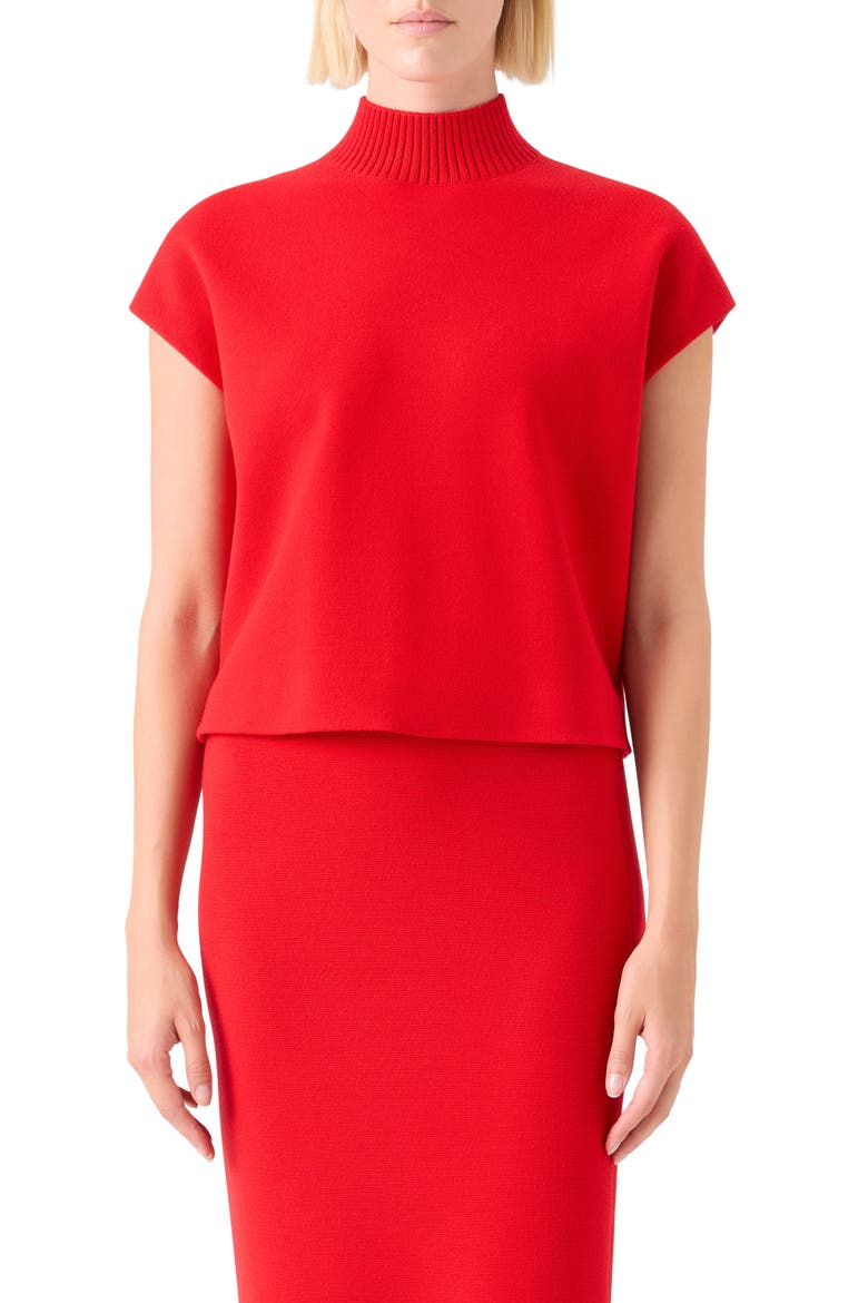 Mock Neck Cap Sleeve Stretch Virgin Wool Sweater, Main, color, BRIGHT RED