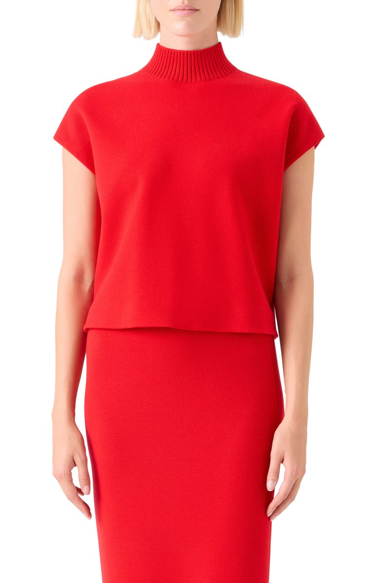 Akris punto Mock Neck Cap Sleeve Stretch Virgin Wool Sweater, Main, color, Bright Red