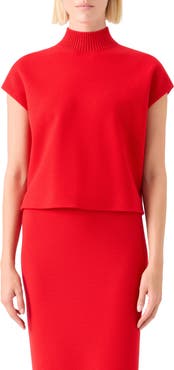 Akris punto Mock Neck Cap Sleeve Stretch Virgin Wool Sweater