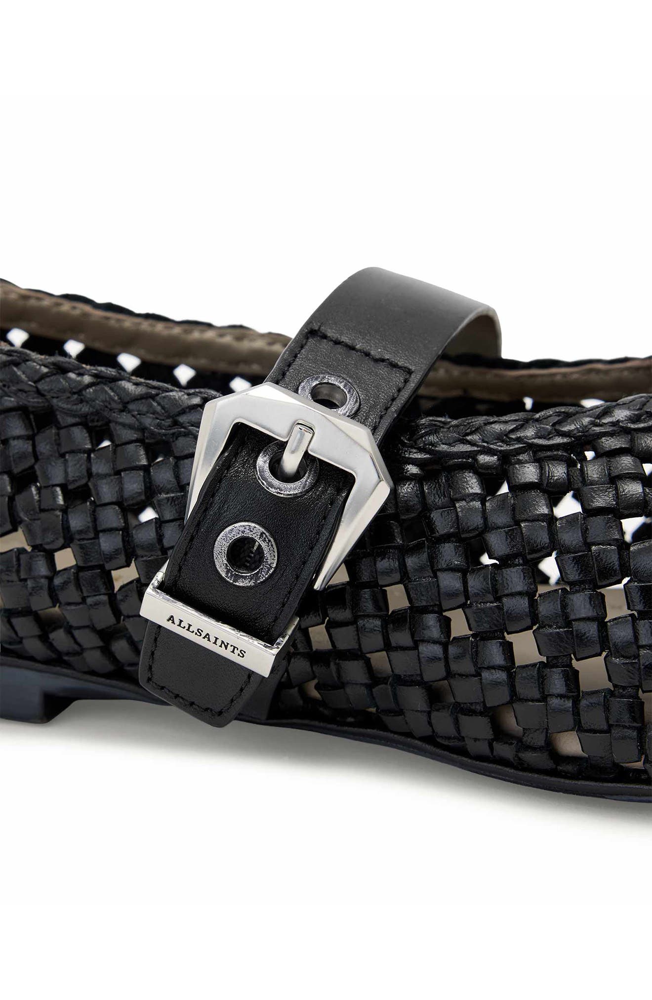 Sabine Woven Leather Mary Jane Flat, Alternate, color, BLACK