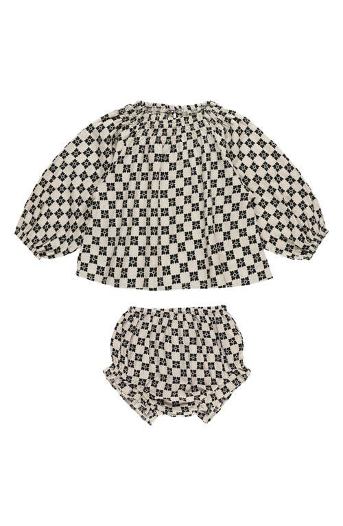 Rylee + Cru Quincy Floral Balloon Sleeve Linen Blend Top & Bloomers in Flower-Checker 