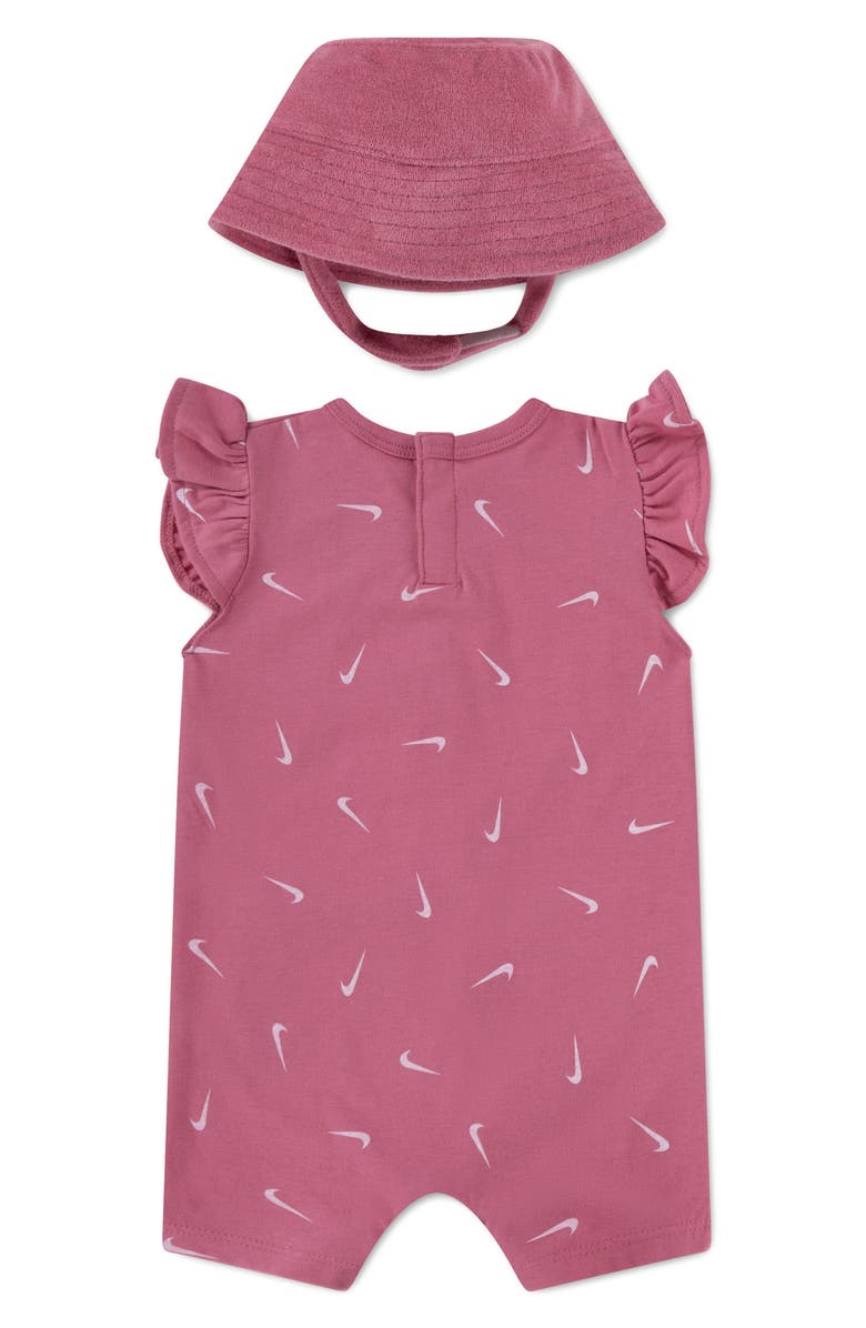 Nike Essentials Romper & Terry Cloth Bucket Hat, Alternate, color, Nike Peony