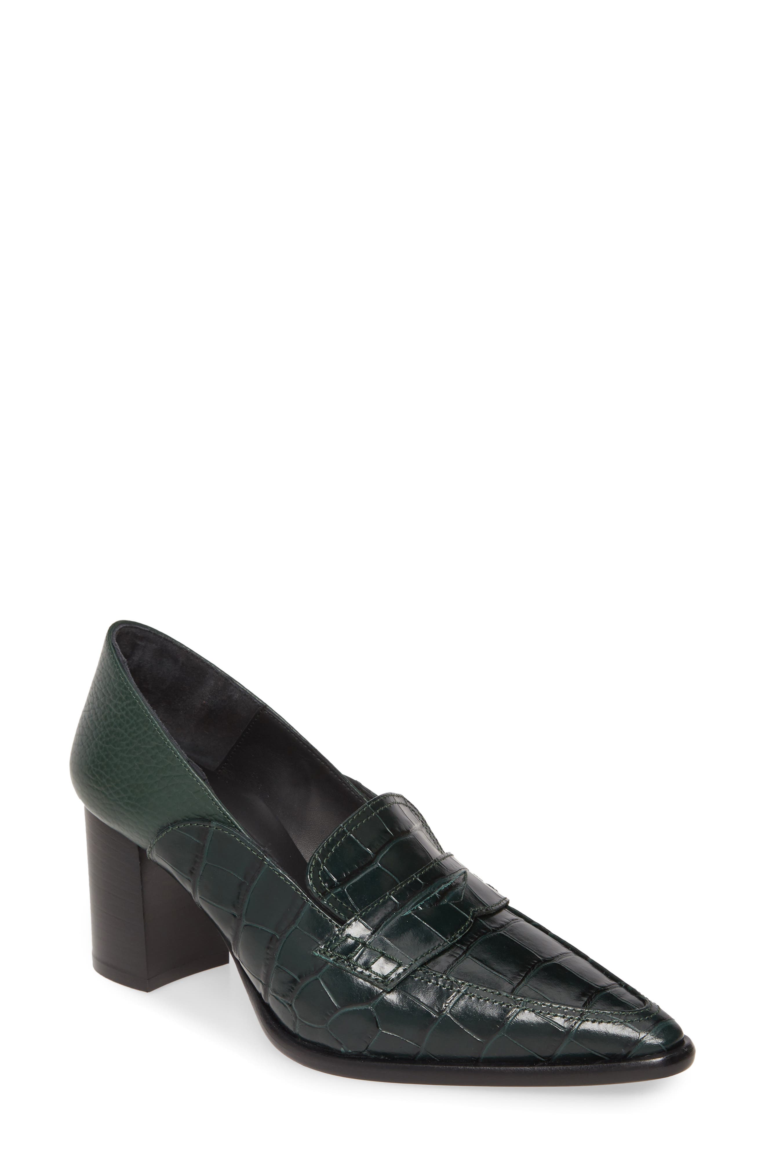 Croc Embossed Loafer Pump, Main, color, DARK GREEN