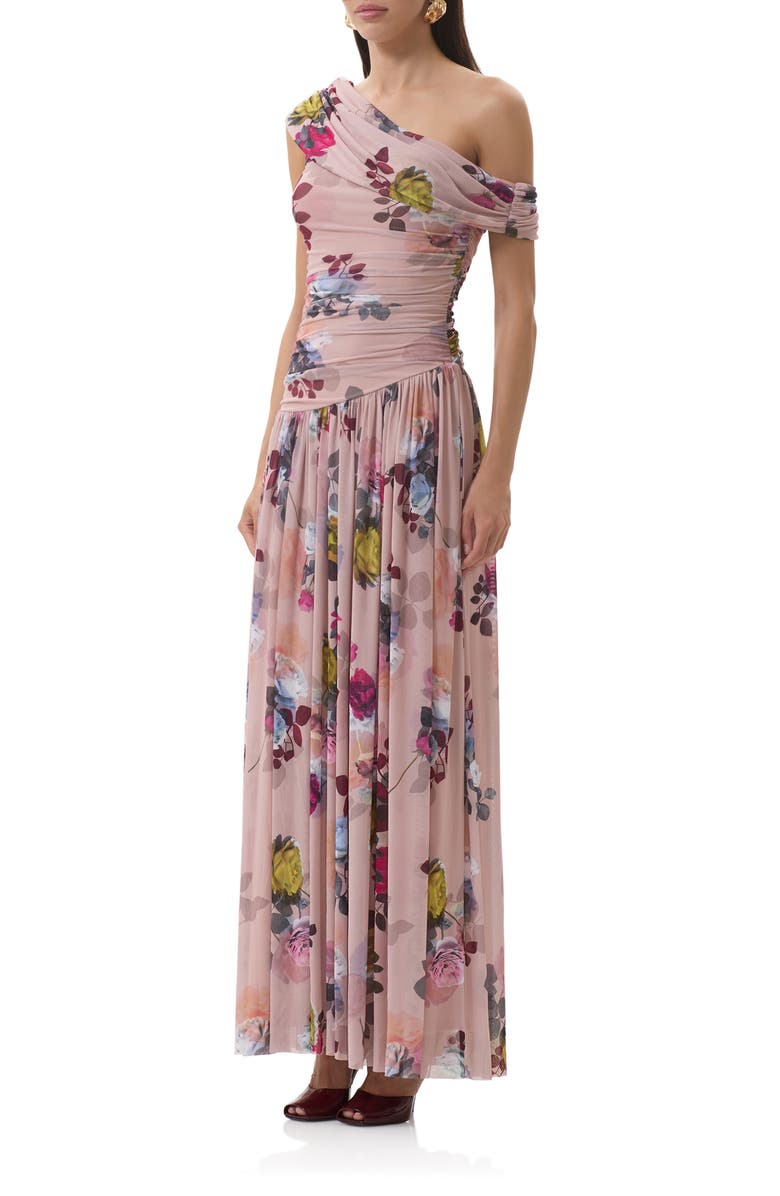 AFRM Marietta Asymmetric Floral Print Dress, Alternate, color, Photo Rose