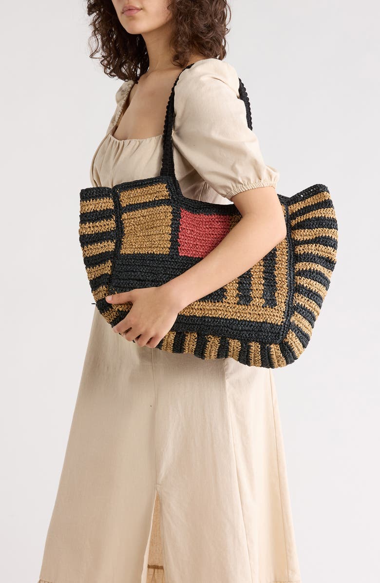 Collection XIIX Stripe Raffia Tote Bag, Alternate, color, Rust Multi
