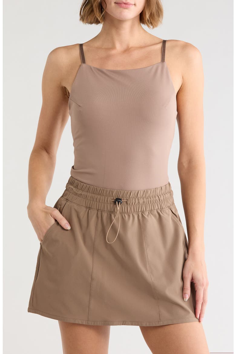Hayley Longline Apron Neck Sports Bra, Main, color, TIRAMISU