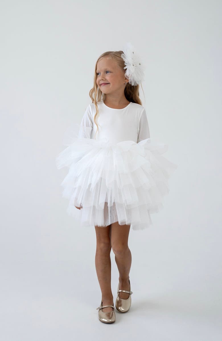 Mini Celebrities Ivy Open Back Fluffy Tutu Dress, Main, color, White Lily